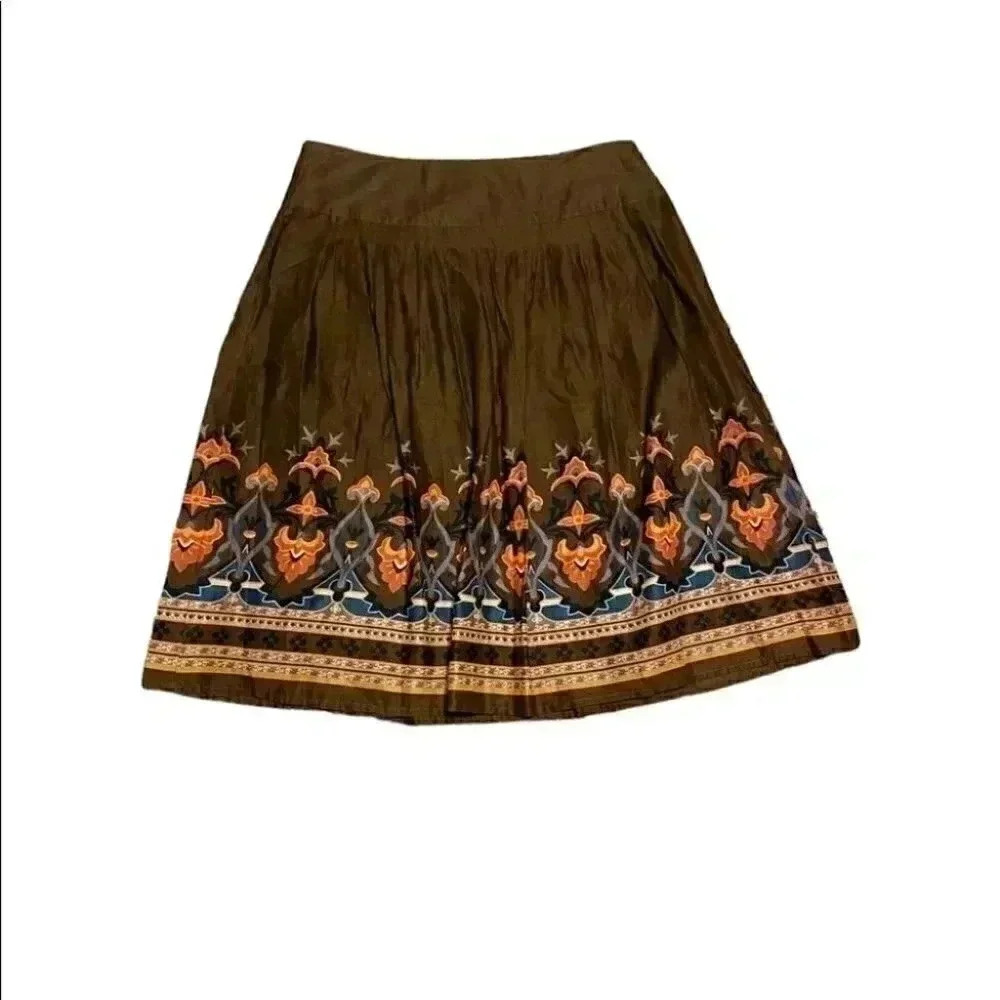 Apostrophe Brown A-line Floral Cotton Lightweight Skirt
